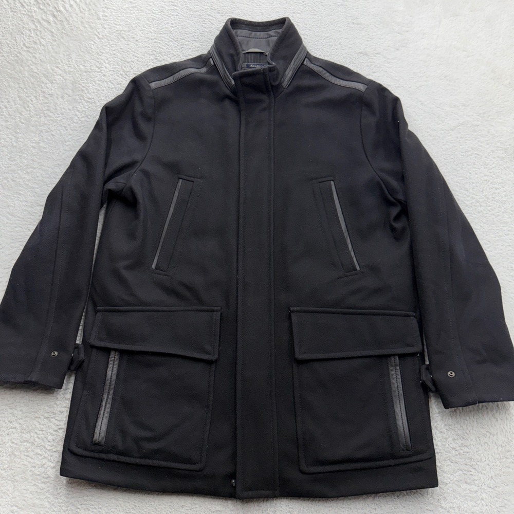 Paul & Shark Yachting Mens Wool Blend Field Jacket Black Leather Trim Italy L